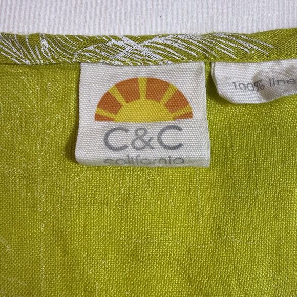 C&C California Shirt Womens‎ 1X Green All Linen Lagen Tropical Palm Trees Beachy - Picture 8 of 8
